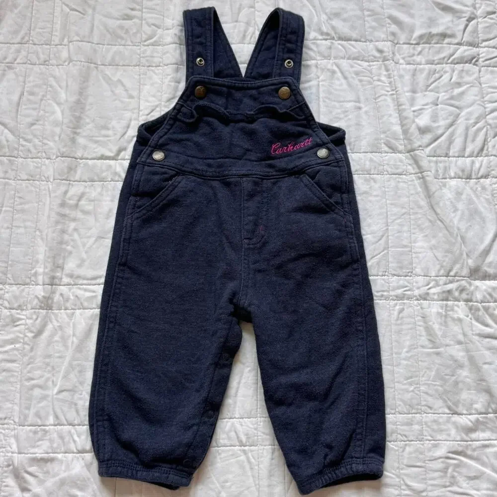Carhartt Baby girls 6-9 & 9-12 month overalls lot of 2 black navy pants corduroy